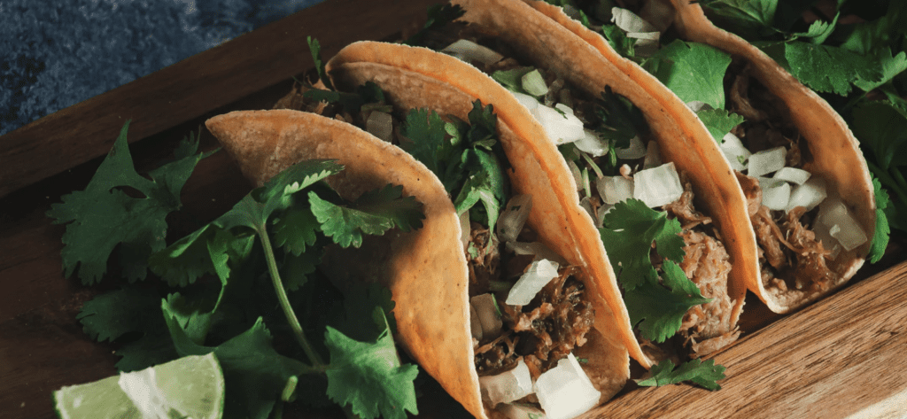 Mexican Tacos of Barbecue with Coriander and Limes