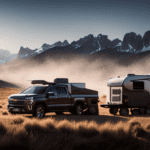 An image showcasing a rugged, majestic Silverado 1500, effortlessly towing a massive, luxurious camper
