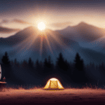 An image showcasing a spacious camper parked in a serene natural setting, with a generator placed nearby