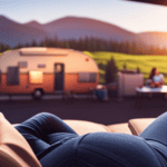 An image featuring a cozy camper parked amidst picturesque mountains, where a smart TV is mounted on the wall