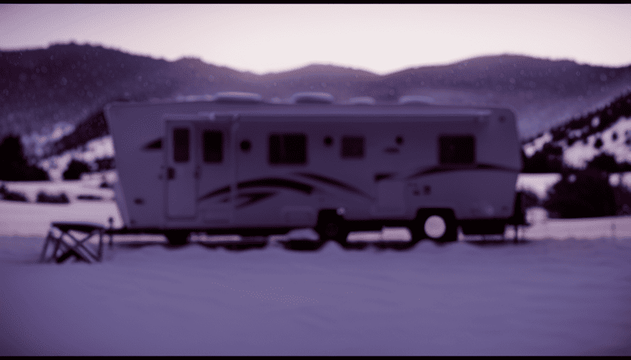 An image showcasing a camper surrounded by a winter wonderland