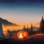 An image capturing a cozy camper nestled in a picturesque camping spot, surrounded by lush greenery