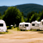 An image showcasing a sprawling campground, with vibrant, lush greenery and a lineup of campers of varied lengths, ranging from compact teardrop trailers to spacious motorhomes, highlighting the diverse sizes and dimensions of campers