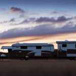  a sprawling campground beneath a twilight sky