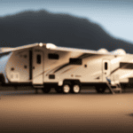 An image showcasing a spacious 30 ft camper parked amidst a scenic landscape