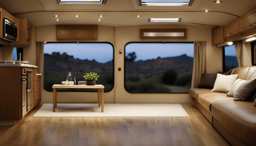 An image showcasing a spacious 36 ft camper, with dimensions clearly marked to emphasize its square footage