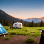 An image showcasing a vibrant campsite scene with a camper, surrounded by solar panels angled towards the sun, displaying the necessary wattage on a digital meter, illustrating the power requirements for efficient camper operation