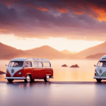 An image that captures the essence of camper vans, showcasing a vibrant array of models parked against a scenic backdrop
