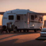 An image showcasing a 25-foot camper, positioned on a sturdy weighing scale