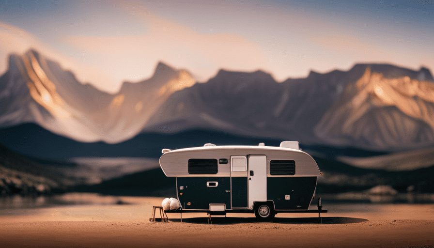 An image showcasing a 28-foot camper parked on a sturdy weighing scale, revealing its weight