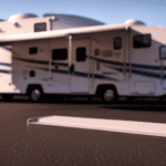An image showcasing a 30-foot camper parked on a sturdy weighbridge, capturing its imposing presence