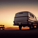 An image of a powerful pickup truck attached to a compact camper, highlighting the intricate mechanics of the hitch, suspension, and tires, showcasing the weight distribution and balance required for safe towing