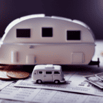 An image showcasing a stunning camper surrounded by a diverse range of insurance-related objects such as calculators, dollar bills, and insurance policies, all symbolizing the cost of insuring a camper