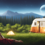 An image showcasing a serene campsite backdrop with a cozy camper nestled amidst lush forests, displaying a transparent pricing bubble that highlights essential rental costs, encouraging readers to explore the article for a comprehensive breakdown
