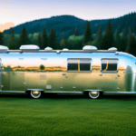 An image showcasing a pristine silver Airstream camper glimmering under the golden sunlight