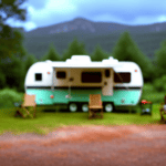 An image showcasing a camper trailer parked on a scenic campground surrounded by lush greenery, with a friendly insurance agent discussing coverage options with a camper owner