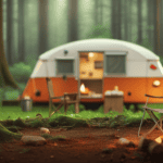 An image capturing a cozy camper parked in a picturesque forest campground