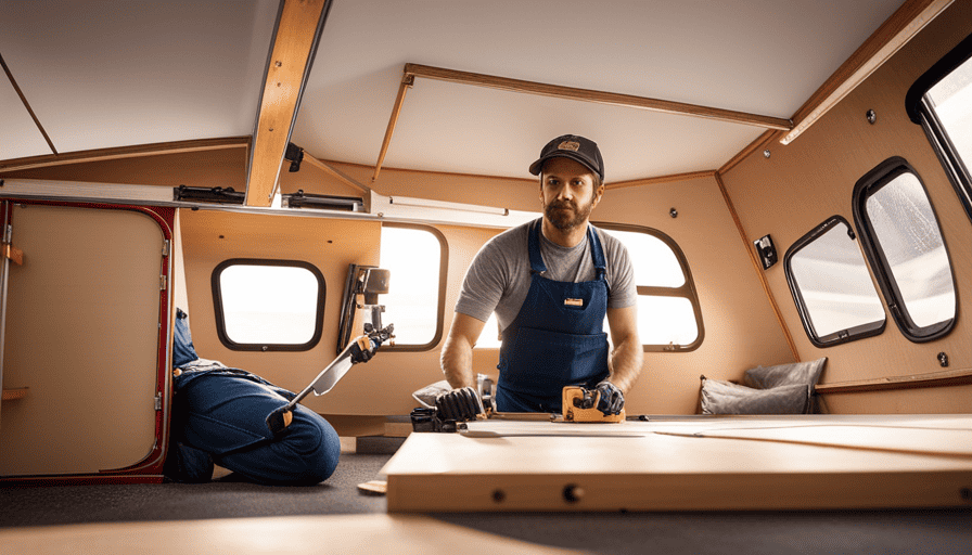 An image showcasing a step-by-step guide on building a tear drop camper
