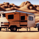 An image showcasing a sturdy wooden frame, outfitted with weather-resistant panels, sturdy wheels, and a sleek solar panel on its roof, representing the step-by-step process of constructing your own truck camper