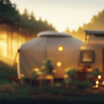 An image showcasing a cozy campsite nestled amidst a lush forest backdrop