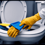 An image depicting a camper toilet cleaning process