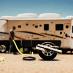 An image showcasing a sunny outdoor scene with a sparkling camper