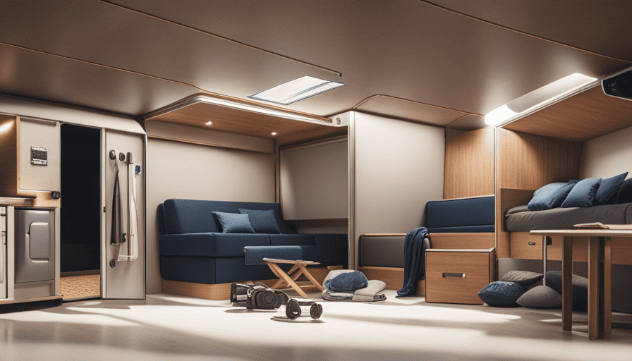 An image capturing the transformation of a spacious cargo trailer into a cozy camper haven