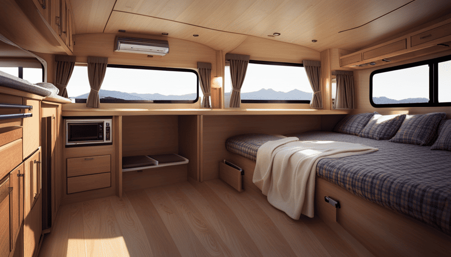 An image showcasing a step-by-step transformation of an enclosed trailer into a cozy camper