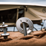 An image showcasing a close-up view of skilled hands carefully unfastening rusty screws, gently untangling a tattered camper awning, and meticulously reattaching it, demonstrating step-by-step instructions to fix a camper awning