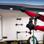 An image that showcases a step-by-step visual guide to fixing a leaky roof on a pop-up camper