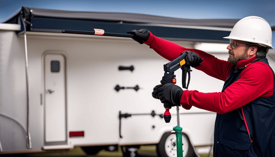 An image that showcases a step-by-step visual guide to fixing a leaky roof on a pop-up camper