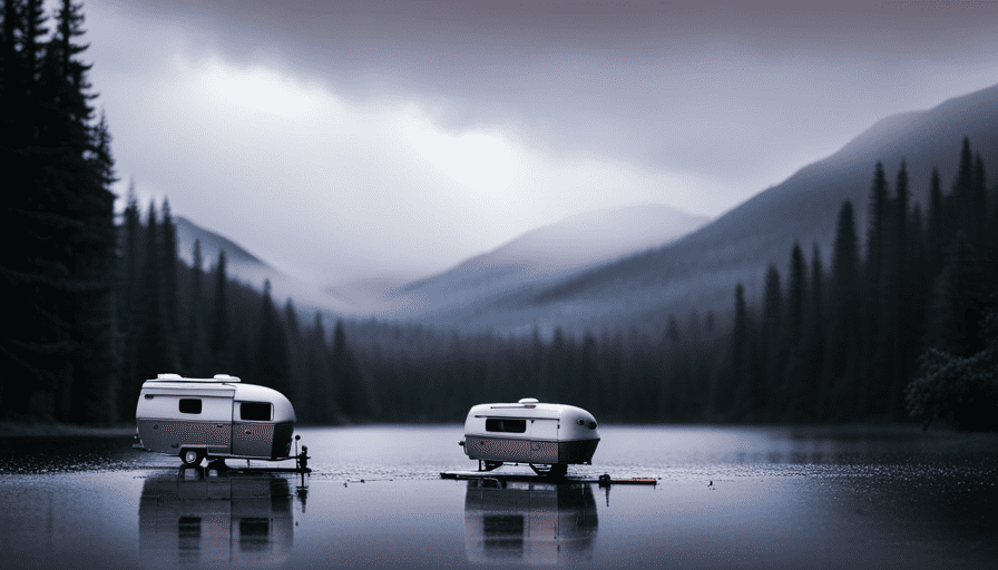 An image that showcases a camper roof with raindrops falling on it