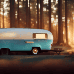 An image showcasing a vintage camper parked in a serene wilderness setting