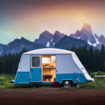 An image showcasing a cozy camper nestled in a picturesque campsite, surrounded by lush greenery