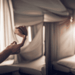 An image capturing the step-by-step process of hanging curtains in a camper: hands grasping a curtain rod, drilling holes in the wall, attaching brackets, adjusting the fabric, and finally, the curtains seamlessly adorning the window