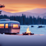An image featuring a cozy camper nestled amidst a snowy forest landscape