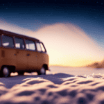 An image illustrating a cozy camper van interior with a diesel-powered heater mounted on the wall, emitting a warm, gentle glow