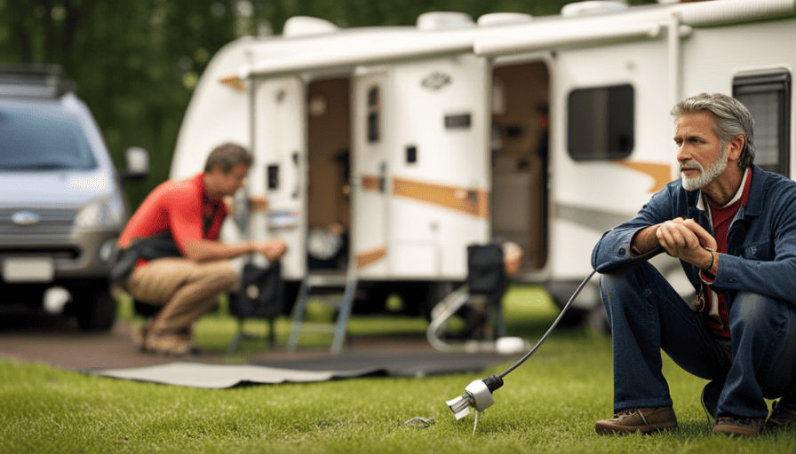 An image that showcases a step-by-step guide on connecting a camper to a house