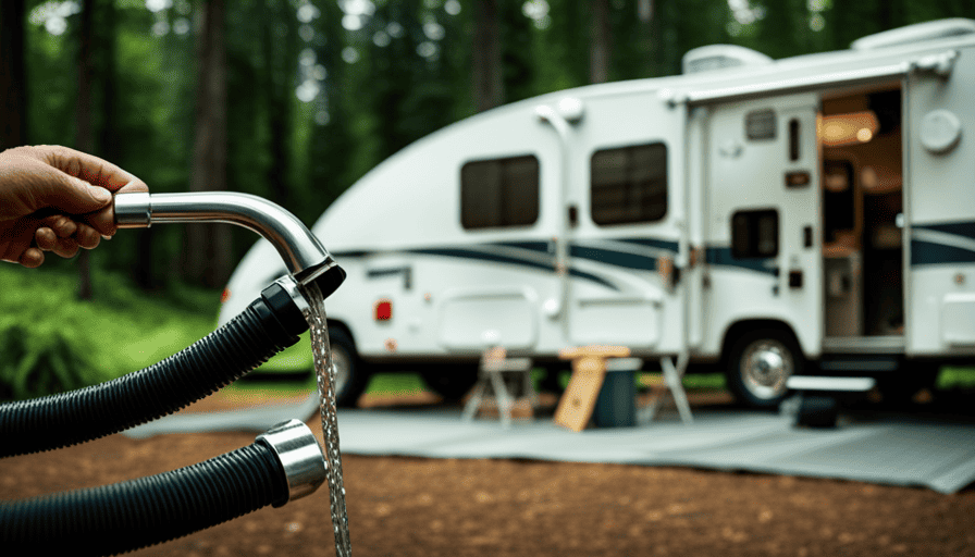 An image capturing a close-up shot of a camper's water hookup system