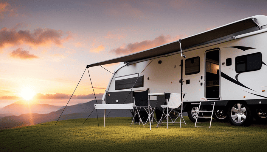 An image showcasing a step-by-step guide on installing an awning on a camper