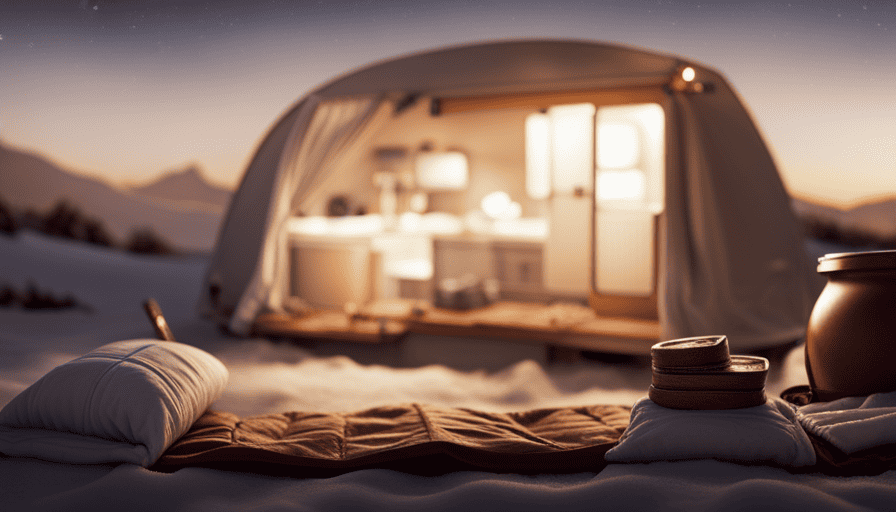 An image that showcases a cozy camper interior transformed for winter use