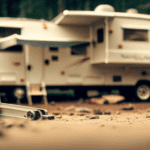 An image capturing a sturdy camper foundation, with a leveled and reinforced chassis, supported by durable stabilizer jacks on all corners, ensuring a stable and immovable home away from home