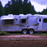 An image showcasing a tightly sealed camper trailer surrounded by a barrier made of wire mesh with small openings, positioned on a clean and elevated surface to deter mice
