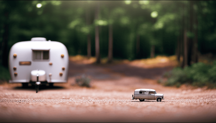 An image showcasing a camper trailer parked on a level surface