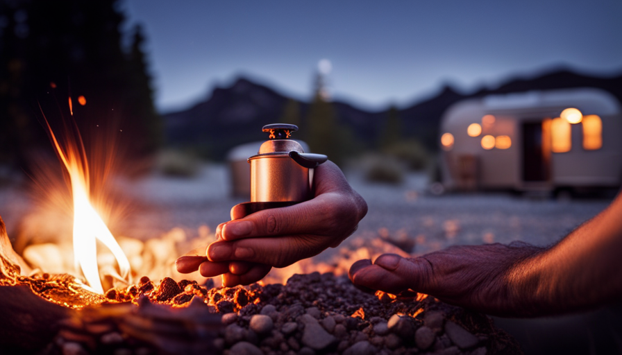 An image showcasing a camper's hot water heater being ignited