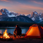 An image showcasing a cozy camper parked amidst serene nature, with snow-capped mountains in the background