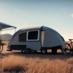 An image showcasing a compact bicycle camper: a sleek, aerodynamic structure attached to a bicycle frame
