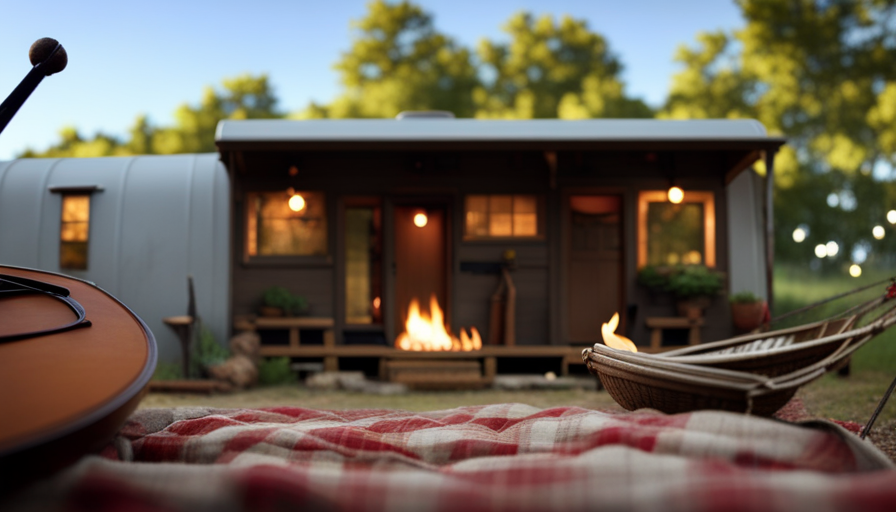 An image showcasing a cozy camper transformed into a rustic cabin oasis