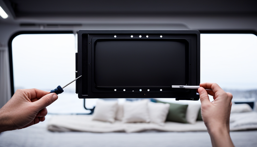 An image showcasing a hands-on guide to mounting a TV in a camper