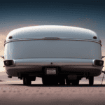 An image capturing a camper parked on a level surface, with two sturdy chocks placed firmly against the tires